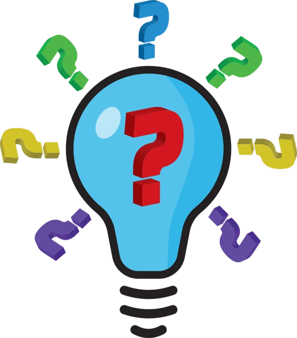 a light bulb with question marks around it, by David Burton-Richardson, red and blue black light, full color illustration, high res, various colors