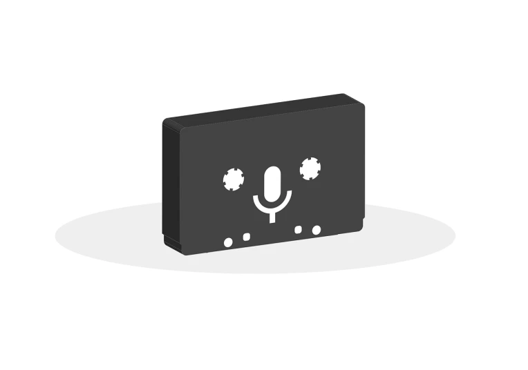 a black box with a microphone on top of it, a cartoon, by jeonseok lee, cassette tape, 2. 5 d illustration, face icon, viewed from a distance