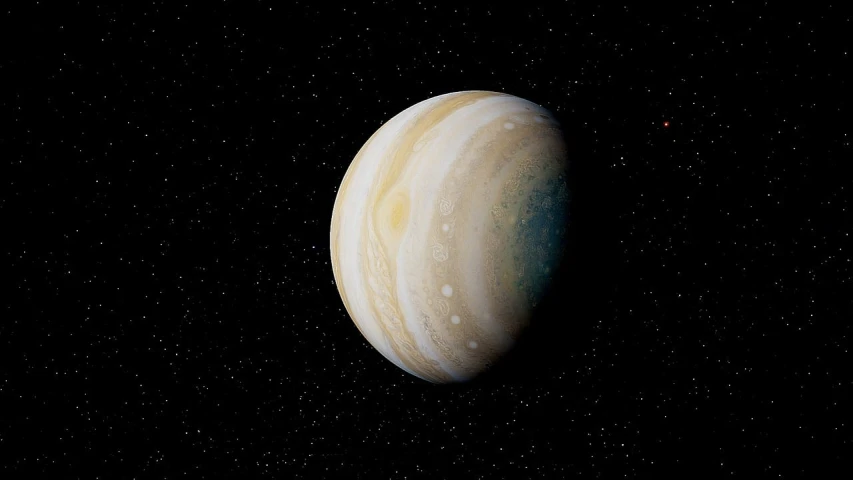 a close up of a planet with a star in the background, an illustration of, by Julian Allen, super high detail picture, jupiter, japonisme 3 d 8 k ultra detailed, it is flying through space