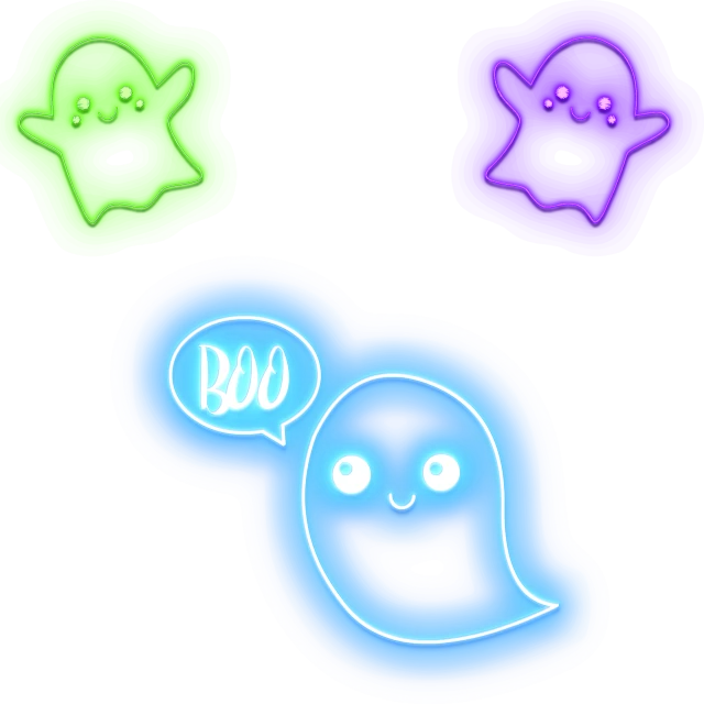 a blue, green, and purple ghost cookie cutters on a black background, a hologram, graffiti, clipart, (((((((no glow))))))), floating lampoons, neon glowing wood