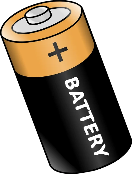 a battery with the word battery written on it, an illustration of, pixabay, black and orange, simple primitive tube shape, colored accurately, 3/4 view realistic