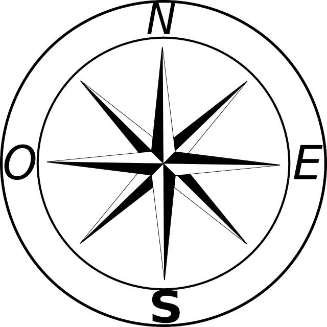 a black and white compass symbol on a white background, by Dennis Ashbaugh, sots art, line art - n 9, easy, sail, tourist photo