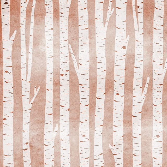 a watercolor painting of a group of birch trees, a digital rendering, inspired by Jaakko Mattila, shutterstock, folk art, handcrafted paper background, brown and white color scheme, vertical lines, blush