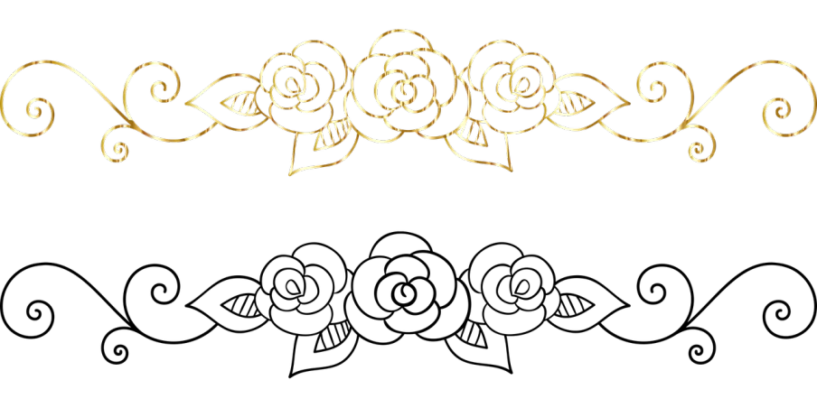 a gold design on a black background, a digital rendering, tumblr, art nouveau, rose crown, grainy photo, simple path traced, sequins