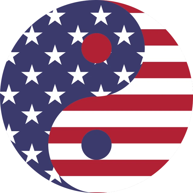 a yin sign with the colors of the american flag, symbolism, round, duality, ori