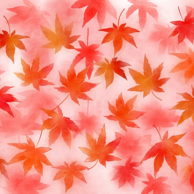 a watercolor painting of a bunch of leaves, a watercolor painting, sōsaku hanga, gradient light red, repeating pattern, autumn background, air brush illustration