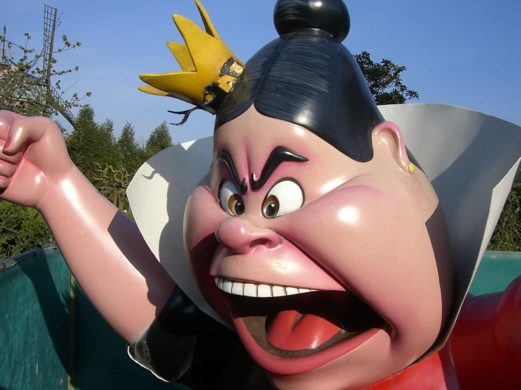 a close up of a statue of a woman with a flower on her head, by Walt Disney, flickr, mingei, giant angry rat, fat bugs bunny, classic kabuki, evil smile