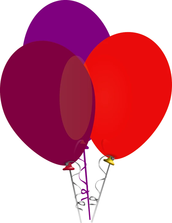 a couple of balloons sitting on top of a ladder, by Thyrza Anne Leyshon, computer art, purple and red, at a birthday party, black-crimson color scheme, [ floating ]!!