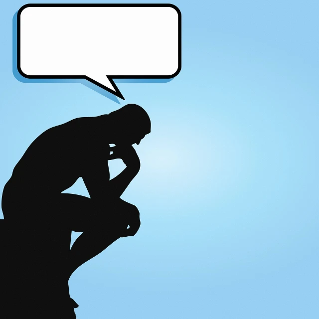 a silhouette of a man with a thought bubble above his head, an illustration of, digital art, sitting on bent knees, with a blue background, sorrow and despair, wikihow illustration