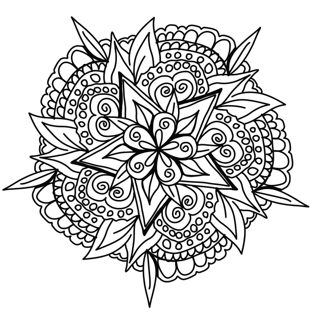 a black and white drawing of a flower, a detailed drawing, behance, mandala ornament, clean coloring book page, drawn in microsoft paint, minimalistic background