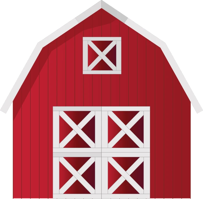 a red barn with a white door and windows, a digital rendering, pixabay, folk art, profile picture 1024px, extremely symmetrical!!, vector svg, four legged