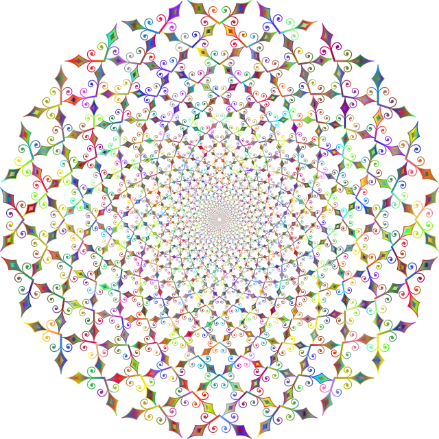a multicolored circular design on a black background, a raytraced image, inspired by Benoit B. Mandelbrot, generative art, nonagon infinity, intricate wiccan spectrum, geometric polygons, aaaaaaaaaaaaaaaaaaaaaa