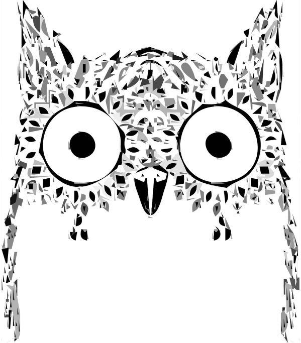 a black and white picture of an owl, by Murakami, digital art, backpfeifengesicht, ms paint drawing, spotted, hey