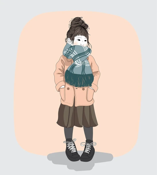 a drawing of a person wearing a scarf, inspired by amy sol, color vector, full body illustration, realistic schoolgirl, in winter