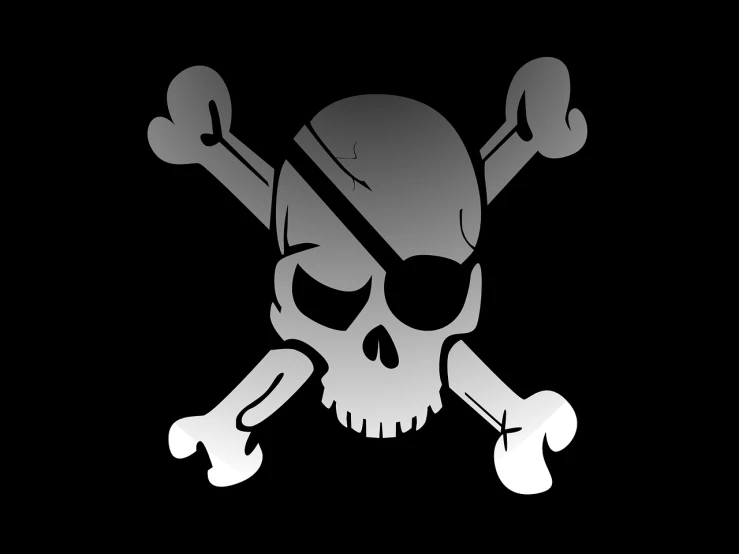a skull and crossbones on a black background, a screenshot, pixabay, pirates flag, !!! very coherent!!! vector art, silver, the curse of monkey island