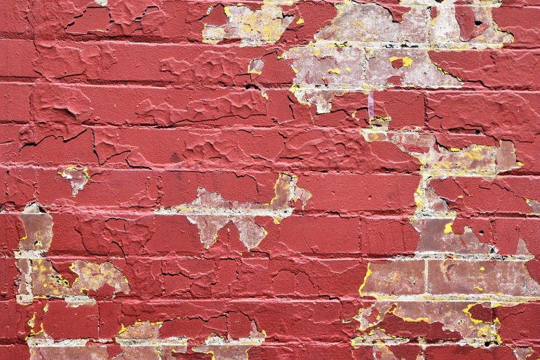 a red brick wall with peeling paint on it, by Richard Carline, ballard, antique