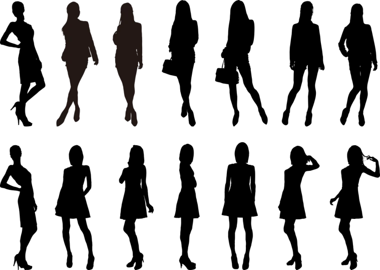 a couple of women standing next to each other, concept art, minimalism, solid black #000000 background, rotoscoped, bronze, 5 feet away
