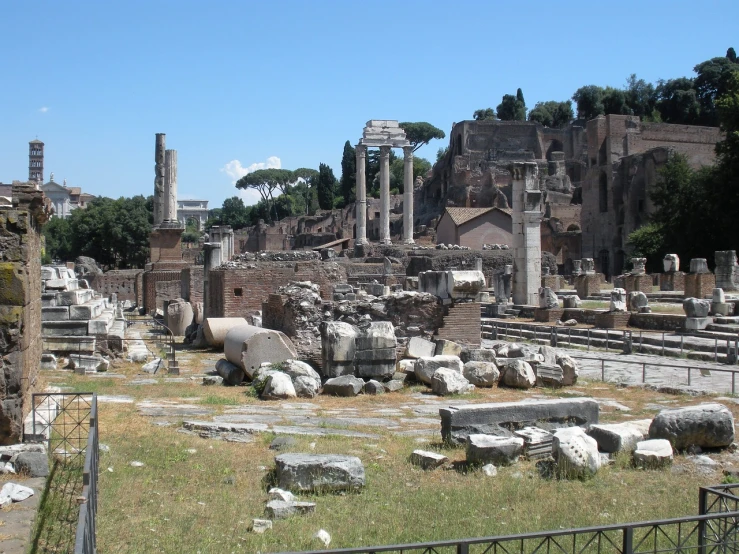 a view of the ruins of a roman city, by Pogus Caesar, flickr, complex buildings, touring, photo from the back, 6 4 0