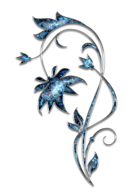 a close up of a flower on a black background, vector art, art nouveau, silver and blue colors, beautiful glass work, flowers and stems, wallpaper mobile