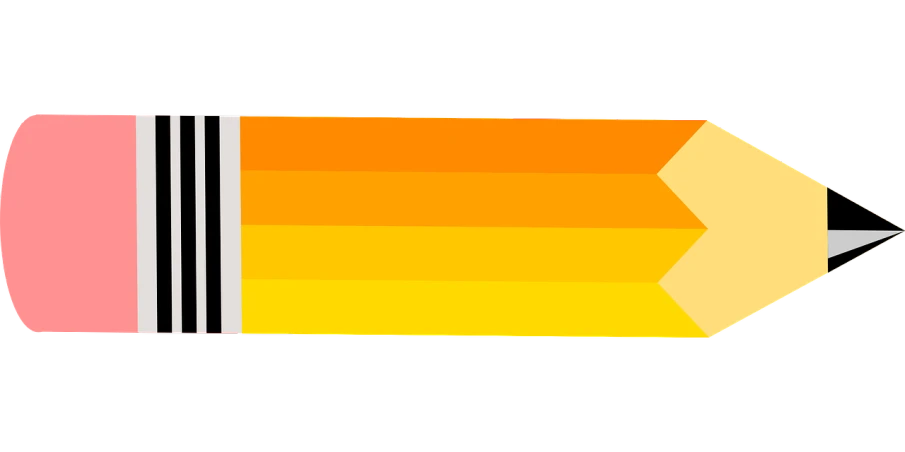 a pencil with a pencil tip sticking out of it, a screenshot, inspired by Slava Raškaj, computer art, yellow and ornage color scheme, no gradients, view from the back, rectangular