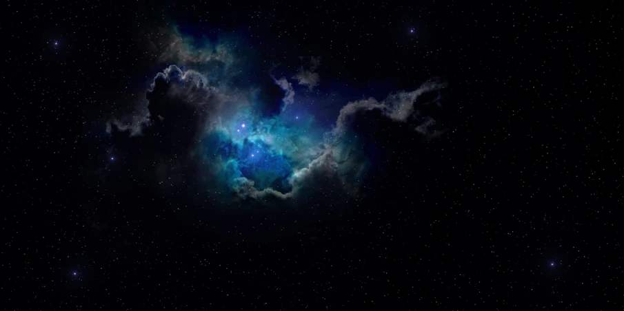 a dark sky filled with lots of stars, shutterstock, space art, blue nebula, volumetric light clouds, space photo