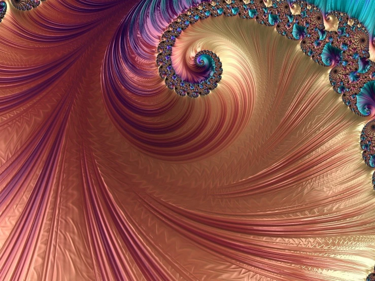 a computer generated image of a spiral design, a digital rendering, trending on cg society, dressed in colorful silk, beautiful wallpaper, mother of pearl iridescent, golden hour intricate