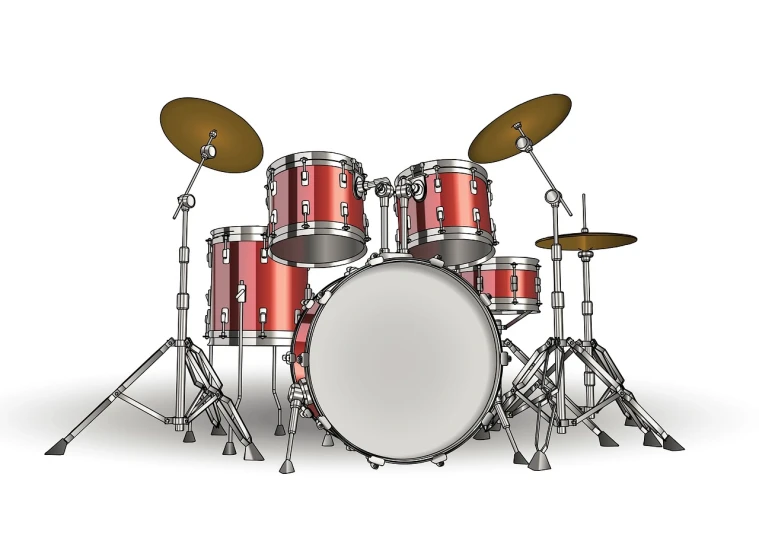 a red drum kit on a white background, an illustration of, by Jakob Gauermann, shutterstock, realistic metal, very very very highly detailed, straw, a beautiful artwork illustration