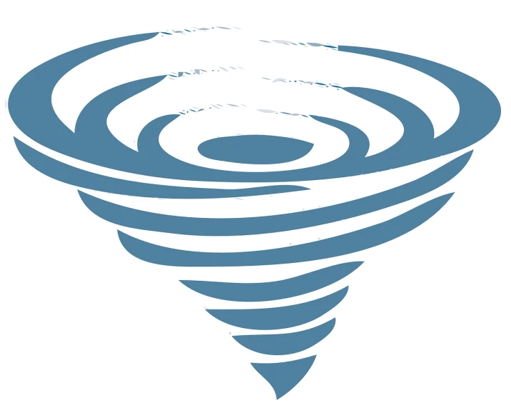 a blue tornado logo on a white background, pixabay, hurufiyya, cone shaped, pulled into the spiral vortex, radiohead logo, 5 feet away