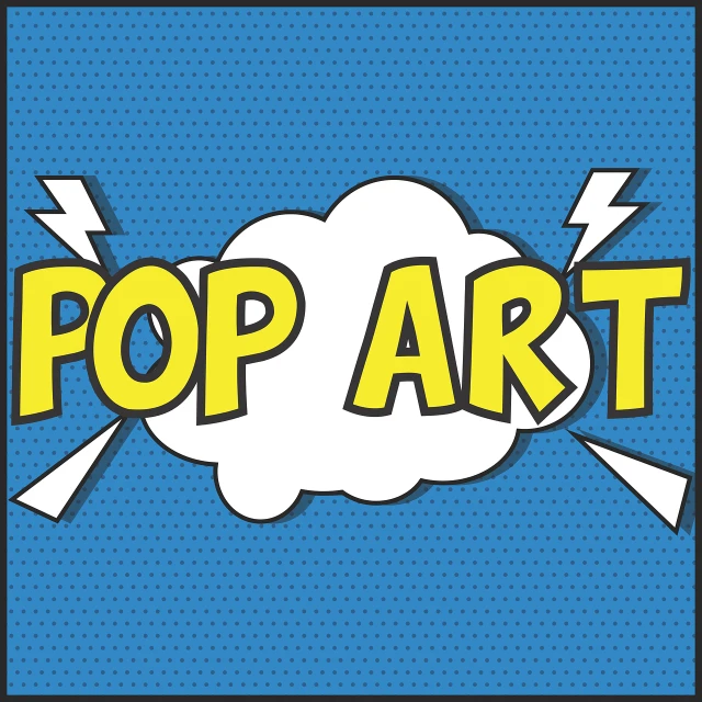 a pop art logo on a blue background, a pop art painting, pop art, clip art, dotart, epic comic book art, popular on art station