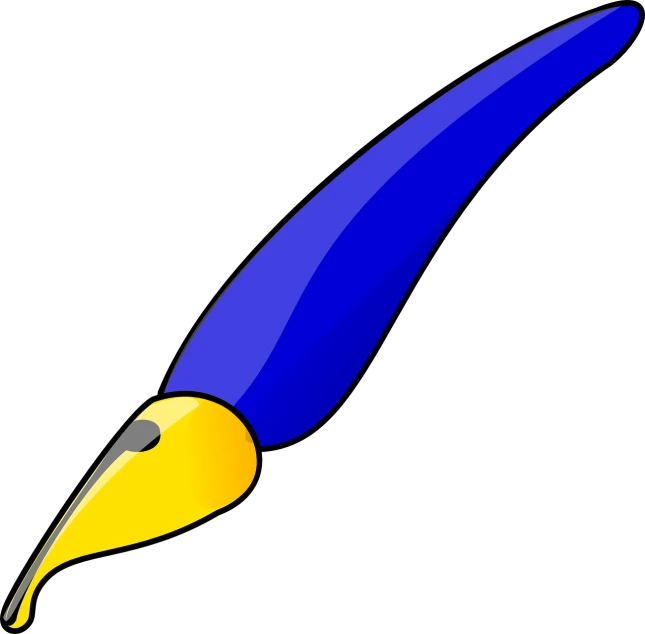 a blue pen with a yellow tip, inspired by Edward Lear, academic art, !!! very coherent!!! vector art, rounded beak, very sharp and detailed image, sleek flowing shapes