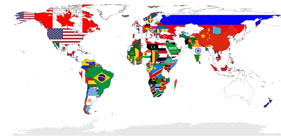 a map of the world with flags of different countries, a photo, by Sam Dillemans, excessivism, ((oversaturated)), black, sergey krasovskiy, flikr