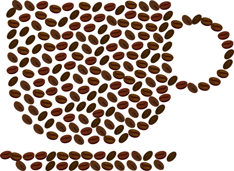 a coffee cup filled with coffee beans on a black background, a screenshot, by Andrei Kolkoutine, conceptual art, simple path traced, profile close-up view, colored illustration, hundreds of them