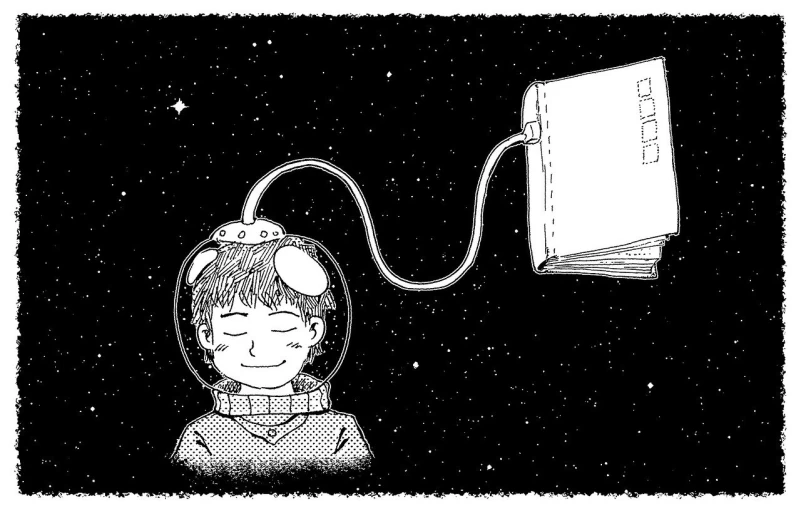 a black and white drawing of a person in a space suit, a storybook illustration, tumblr, happening, brain connected to computer, punpun onodera, travelling across the stars, kid lit