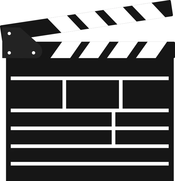 a movie clapper on a black background, vector art, pixabay, video art, screengrab, black backround. inkscape, black color on white background, information