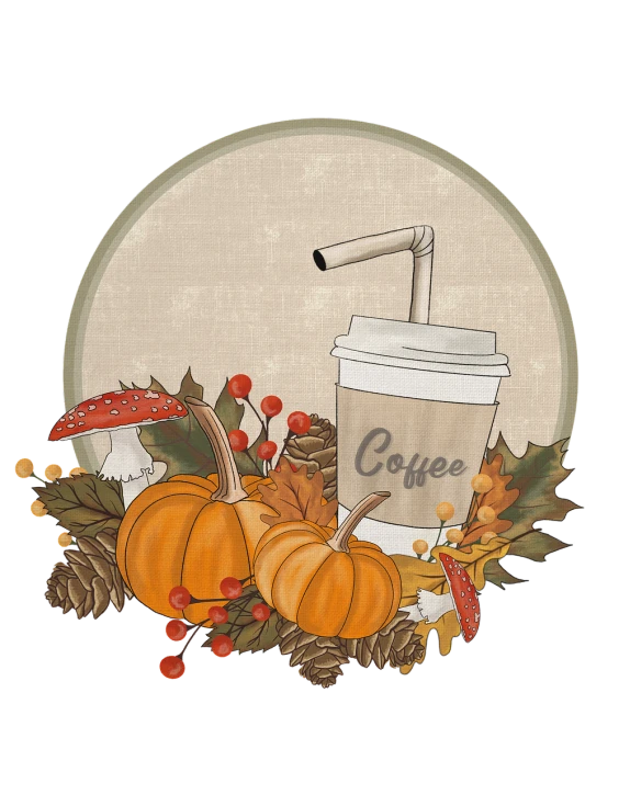 a cup of coffee sitting on top of a table, digital art, fall, logo without text, full color illustration, black