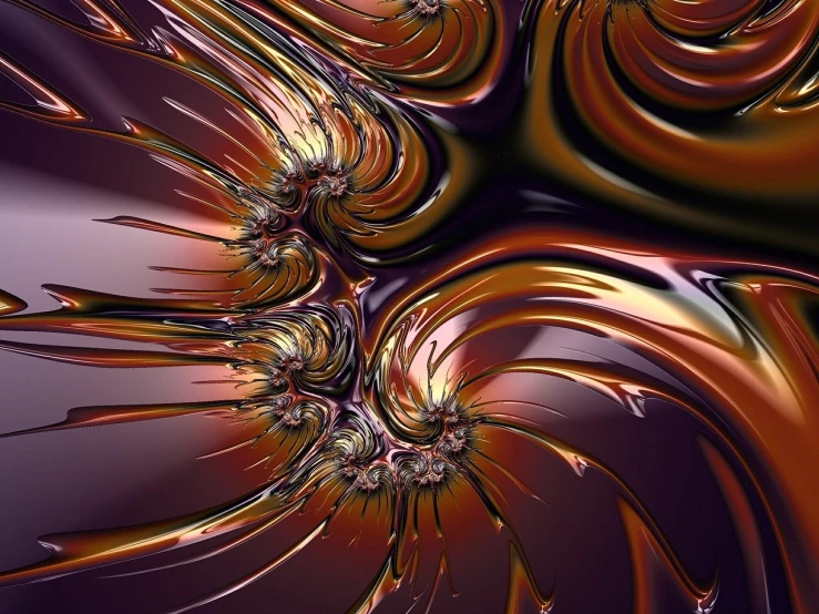 a computer generated image of a spiral design, digital art, by Mandy Jurgens, trending on zbrush central, digital art, smothered in melted chocolate, orange purple and gold ”, shiny metallic glossy skin, background fractal muqarnas