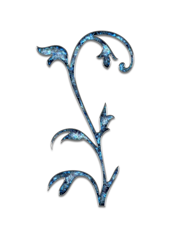 a close up of a flower on a black background, a digital rendering, inspired by Louis Eilshemius, art nouveau, blue adornements, bezier curve, wrought iron, made out of shiny silver