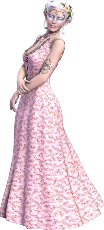 a woman in a pink dress posing for a picture, inspired by Sim Sa-jeong, deviantart, tattooed, ( ( ( ( 3 d render ) ) ) ), betty cooper, victoriana