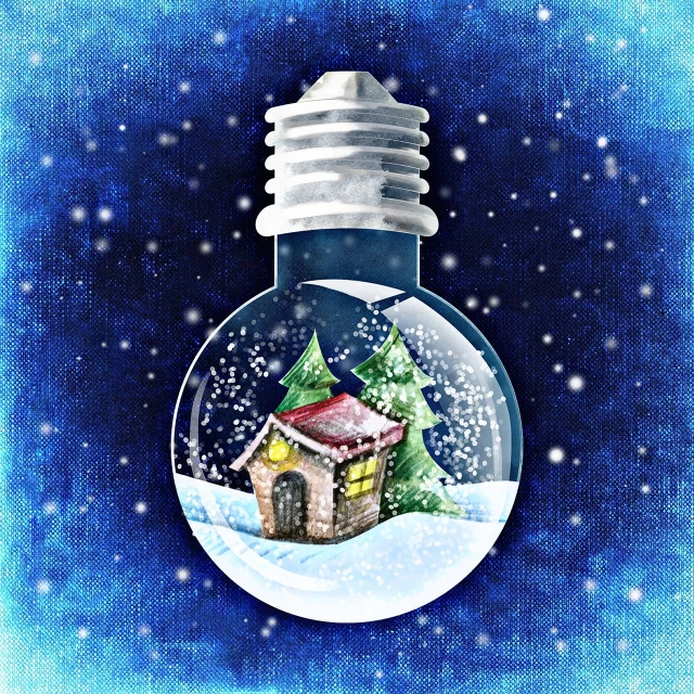 a snow globe with a house inside of it, concept art, conceptual art, lightbulb, oil in canvas style, air brush illustration, full color illustration