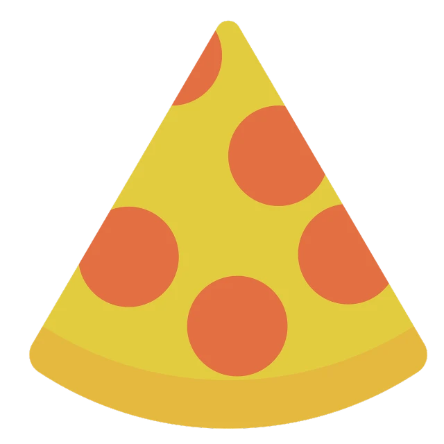 a slice of pizza on a black background, a screenshot, by Matt Cavotta, unsplash, pop art, pointy conical hat, style of emoji, polka dot, discord profile picture