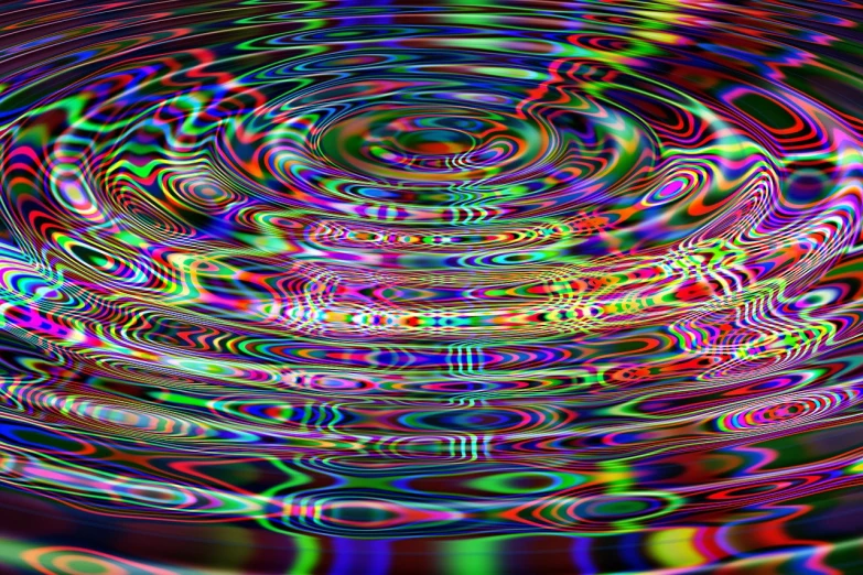 a computer generated image of a spiral design, a raytraced image, generative art, lsd ripples, water on lens, colorfully ominous background, water refractions!!