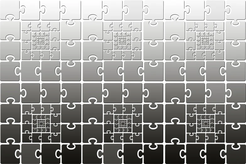 a black and white image of a puzzle, a jigsaw puzzle, pixabay, generative art, made entirely from gradients, dividing it into nine quarters, detailed vector, high quality screenshot