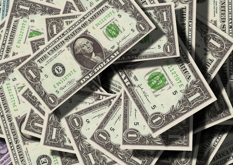 a pile of money sitting on top of a table, a digital rendering, by Ben Zoeller, pixabay, aaaaaaaaaaaaaaaaaaaaaa, dollar bills, immaculately detailed, bottom angle