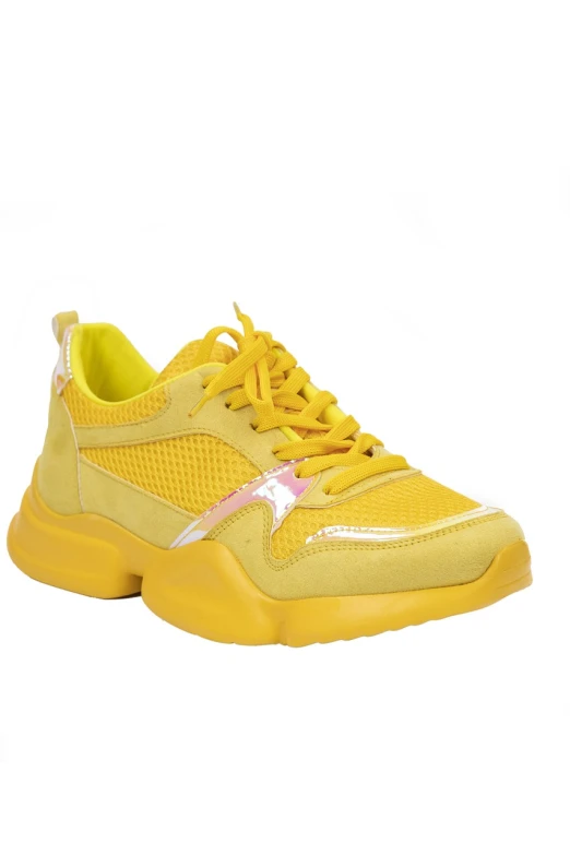 a pair of yellow sneakers on a white background, a pastel, renaissance, transluscent neon, fun - w 704, teenage girl, julia sarda