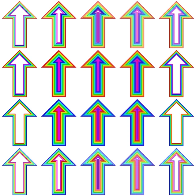 a bunch of different colored arrows on a white background, an illustration of, op art, phone photo, symmetry illustration, holographic runes, ultra high res