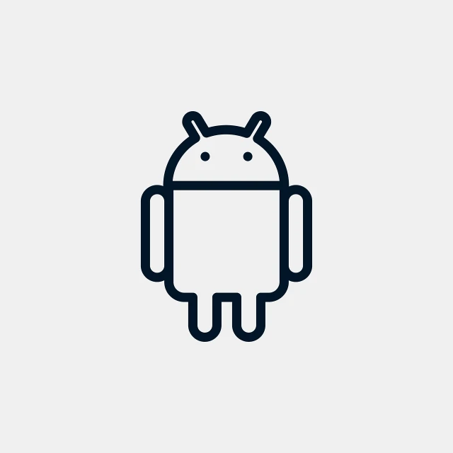 a black and white image of a robot, inspired by Android Jones, minimalism, corporate phone app icon, navy, clean thick line, android format