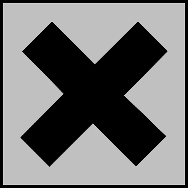 a black x symbol on a gray background, by Kees Bol, squared border, error, textless, finland