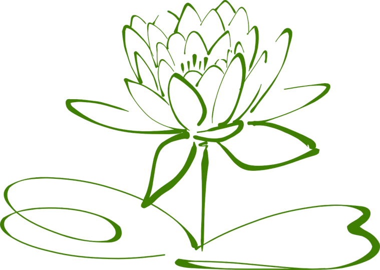 a drawing of a lotus flower on a black background, inspired by Masamitsu Ōta, deviantart, hurufiyya, green neon signs, wikimedia commons, waterlily pond, black outline