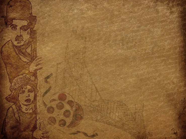 a drawing of a man standing next to a woman, an ultrafine detailed painting, inspired by James Abbott McNeill Whistler, art nouveau, cinematic wallpaper, steampunk city background, paper texture 1 9 5 6, resources background