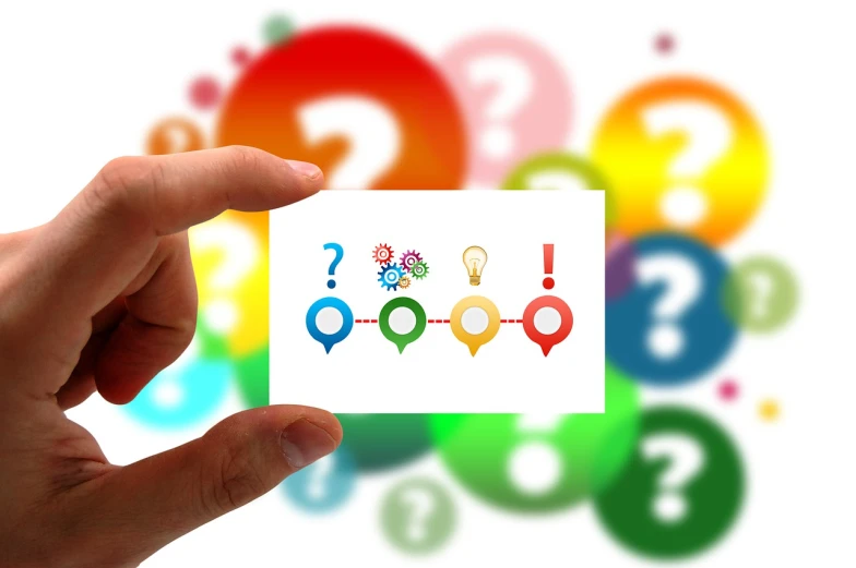 a person holding a business card with a question mark on it, concept art, trending on pixabay, colorful signs, various subjects, industries, on white paper